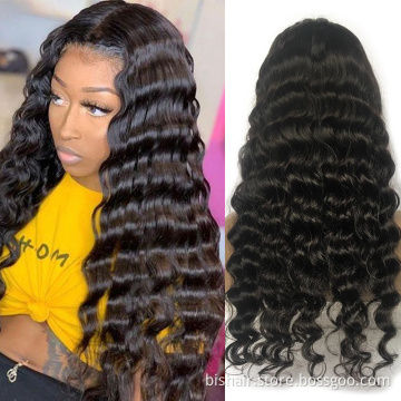 Cheap loose deep wave lace front wig Brazilian real hair suitable for women Pre-drawn natural hairline 180% density Swiss lace